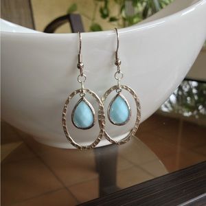 HANDMADE Powder Blue Silver Oval Earrings